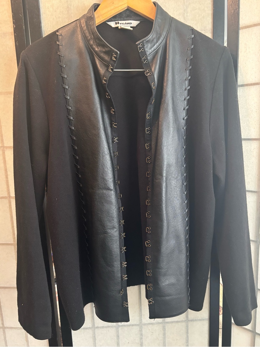 NYGARD COLLECTION Vintage Leather Cotton Jacket with Unique Hook Closure Detail